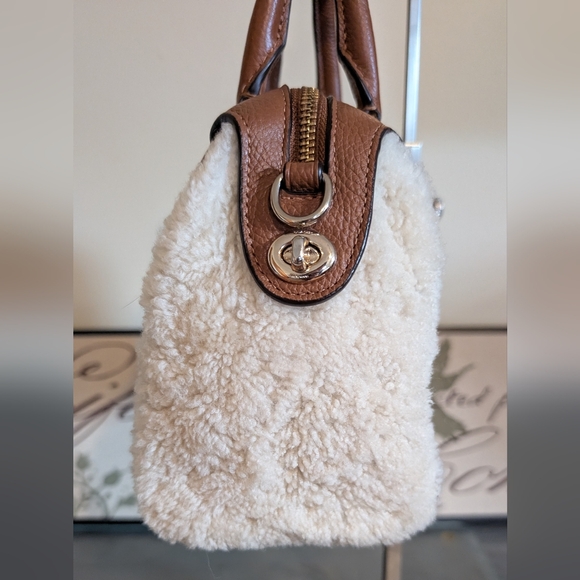 Coach Brown And Cream Mini Bennett Shearling Satchel Bag - Picture 5 of 14